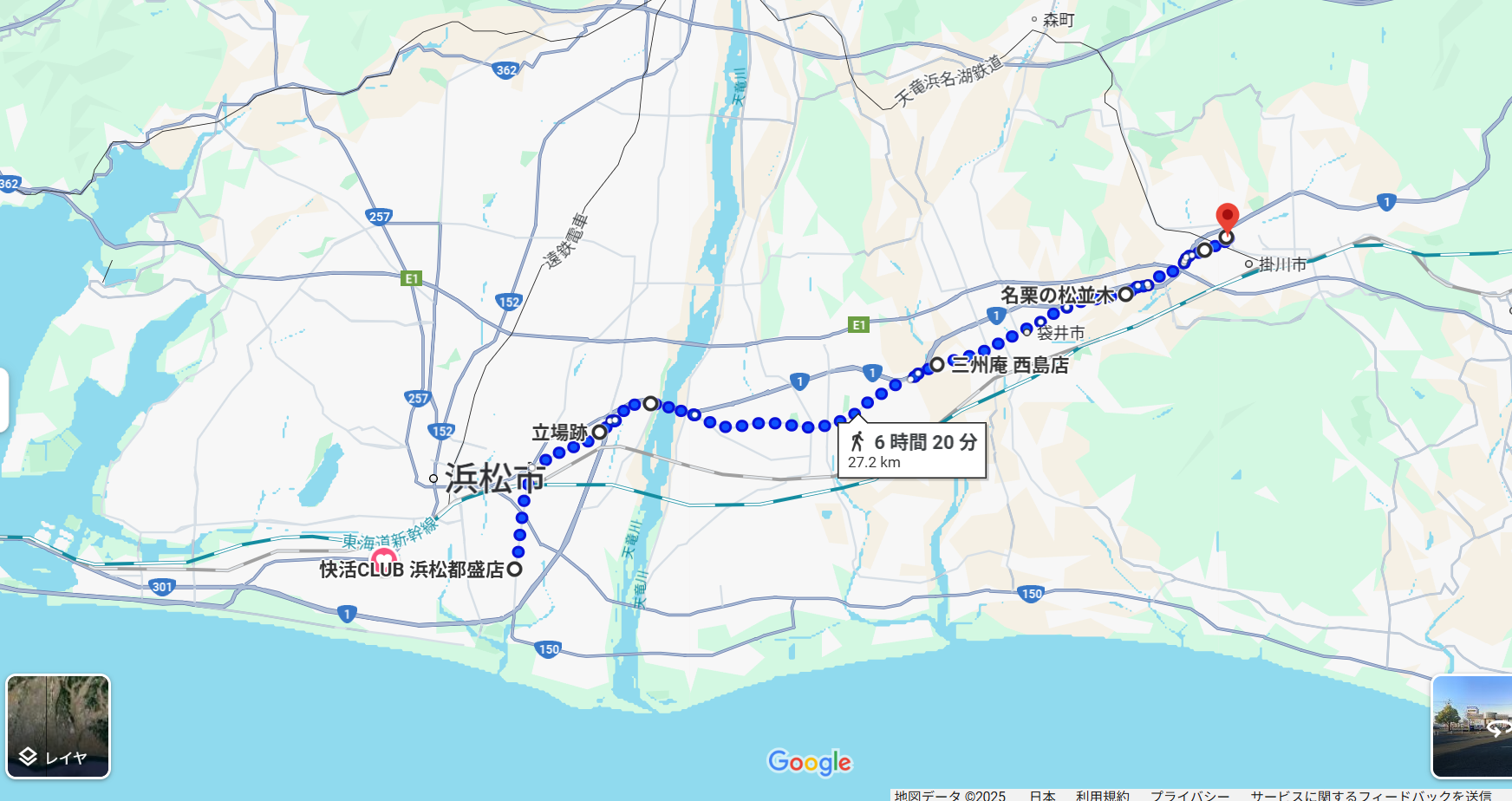 浜松市から掛川市までの徒歩ルート