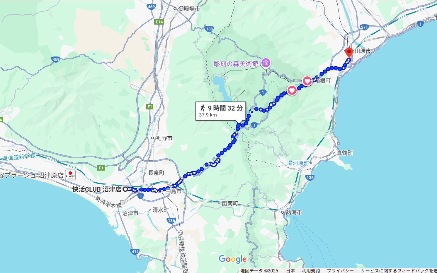 沼津市から小田原市までの徒歩ルート